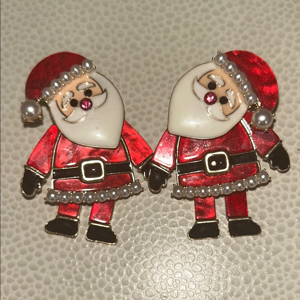 Santa Claus Dangling Earrings Red Black Festive Christmas Holiday